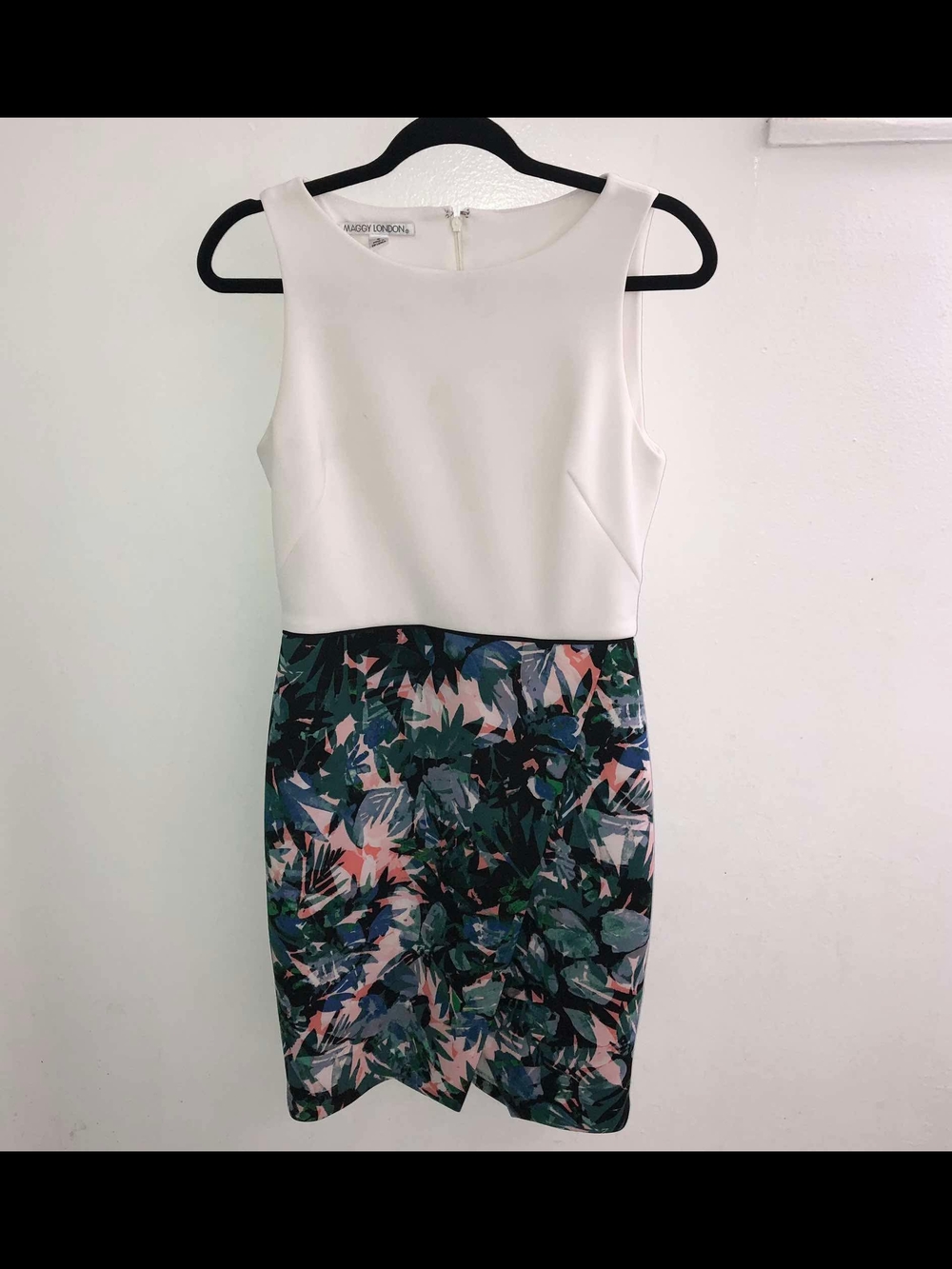Maggy London White Top Floral Midi Sheath Dress